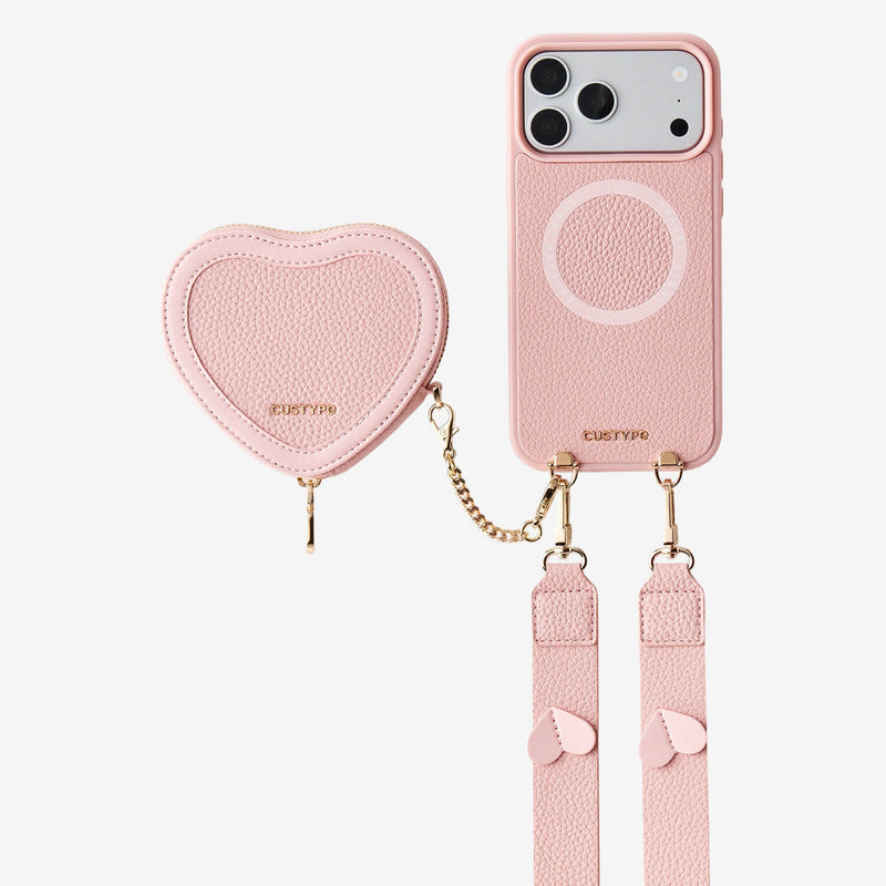 Unity Style- Leather iPhone Case with Raised Heart Crossbody Strap-Mobile Phone Cases-Custype