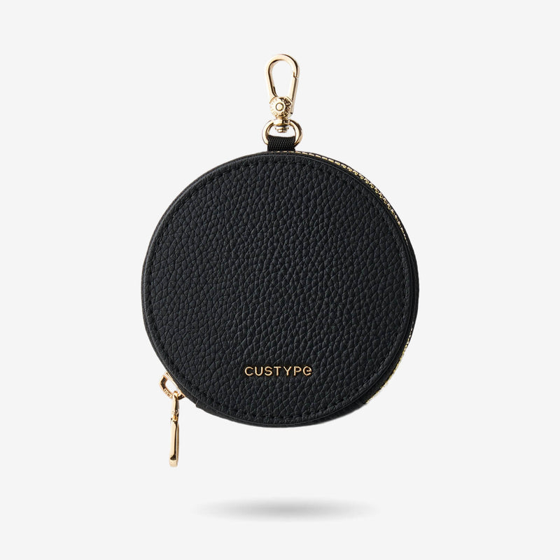 Detachable round pouch accessory for iPhone Duo case with zipper storage for small essentials