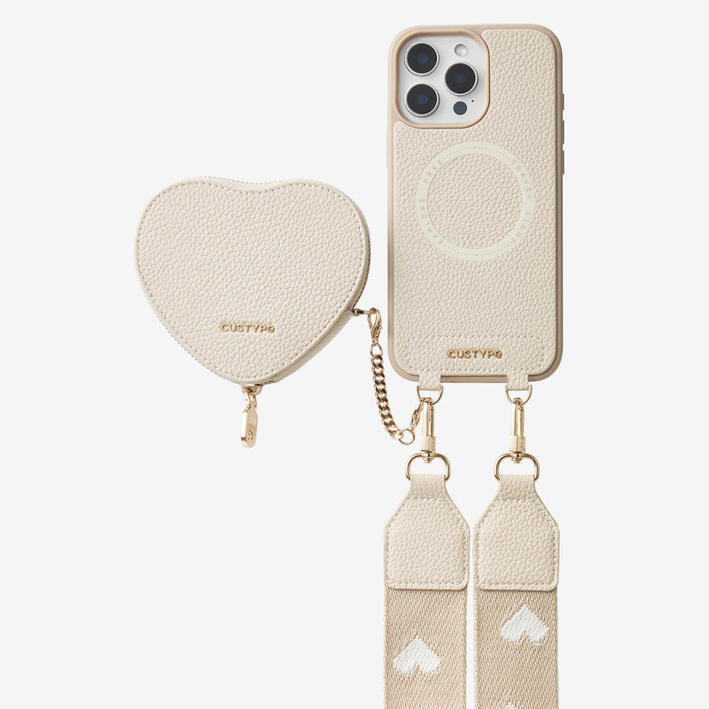 Beige zipper heart pouchiPhone 16 Pro Max

