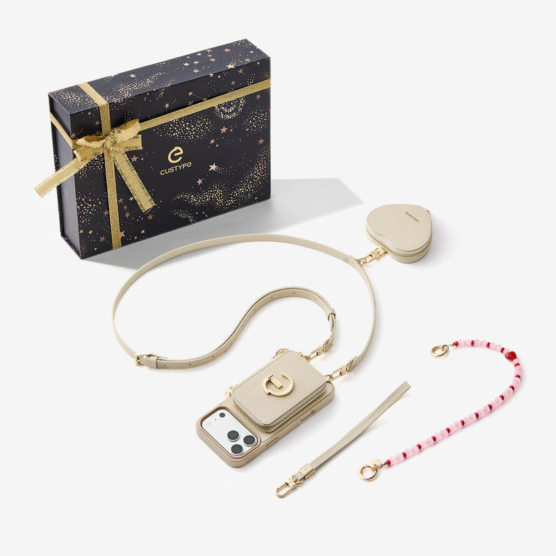 Starlight Gift Box- Morandi iPhone Case with Heart Airpods Pouch & Webbing Strap-Custype