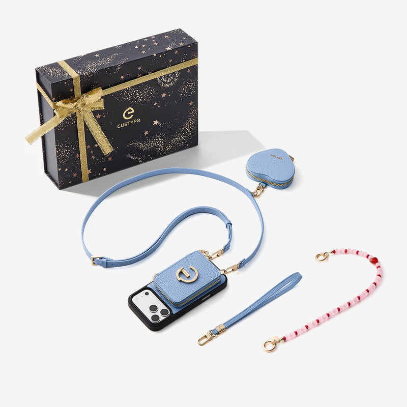 Starlight Gift Box- Morandi iPhone Case with Heart Airpods Pouch & Webbing Strap-Custype