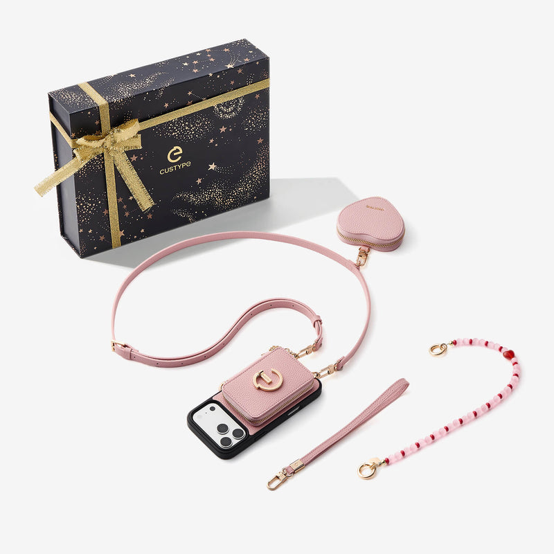 Starlight Gift Box- Morandi iPhone Case with Heart Airpods Pouch & Webbing Strap-Custype