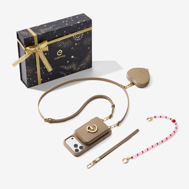 Starlight Gift Box- Morandi iPhone Case with Heart Airpods Pouch & Webbing Strap-Custype