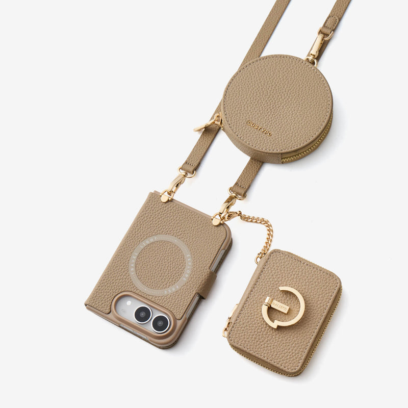 iPhone DUO case featuring leather finish, zipper pouches and stylish crossbody design for everyday carry