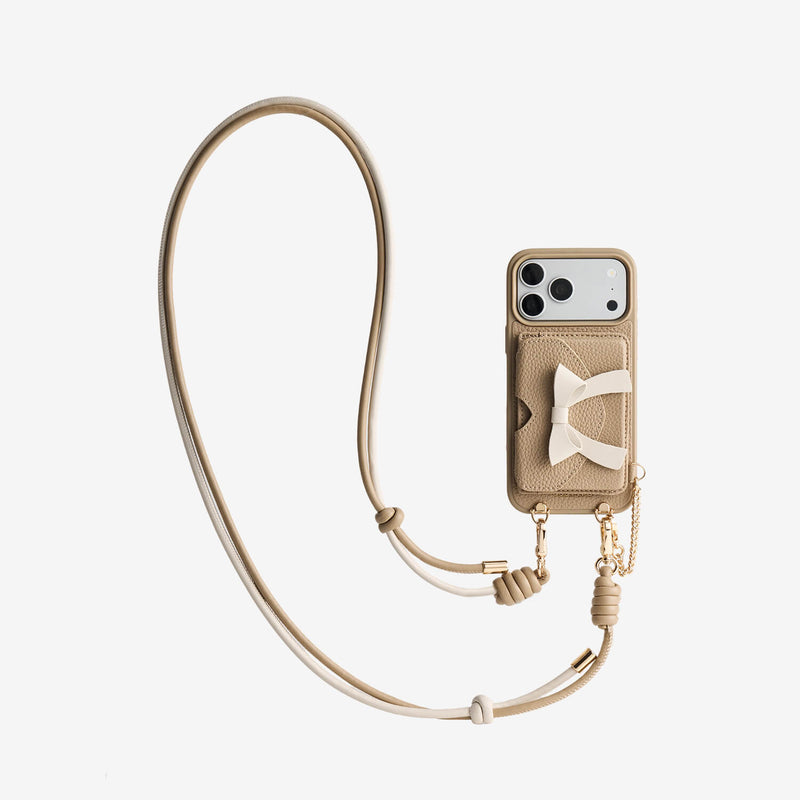 Elegant bow design iPhone 17 Pro Max MagSafe wallet phone case for cards, daily essentials and hands-free carrying during travel