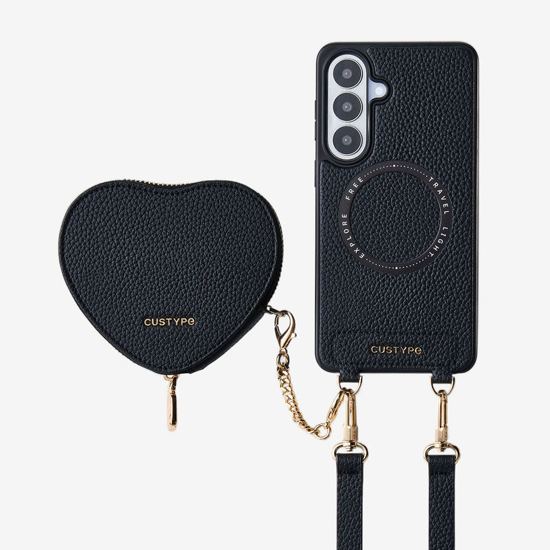 Heart Design Kit- Samsung Galaxy Detachable Wireless Charging Crossbody Wallet Phone Case Pouch Set - Samsung S25 Plus-Mobile Phone Cases-Custype