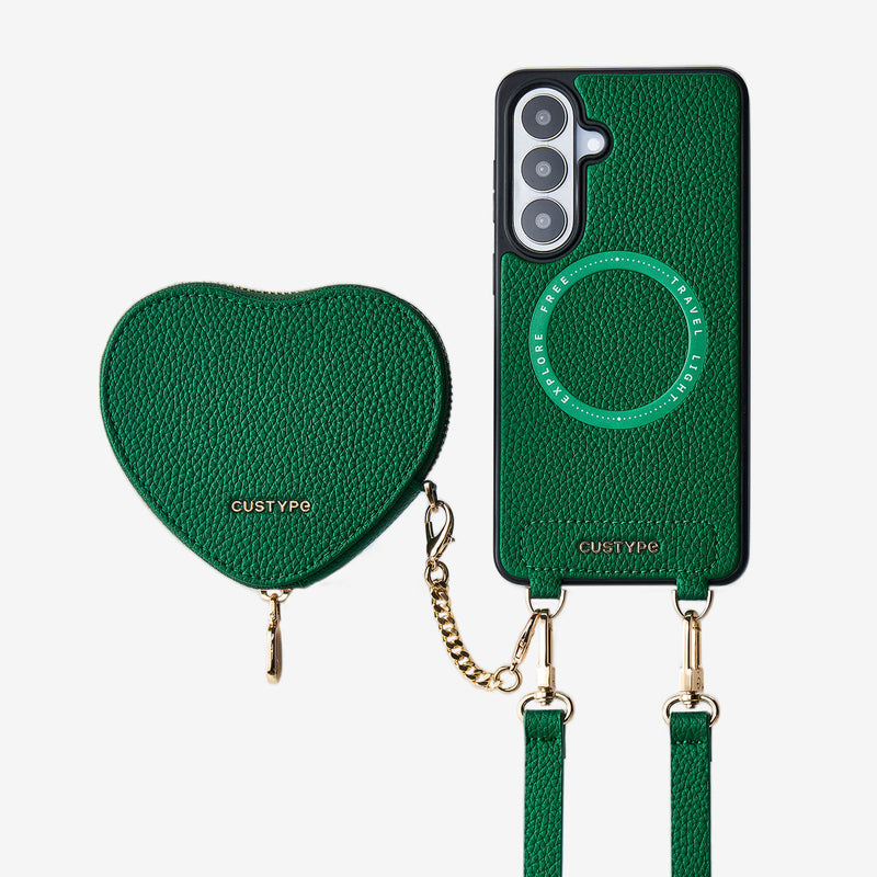 Heart Design Kit- Samsung Galaxy Detachable Wireless Charging Crossbody Wallet Phone Case Pouch Set - Samsung S25 Plus-Mobile Phone Cases-Custype