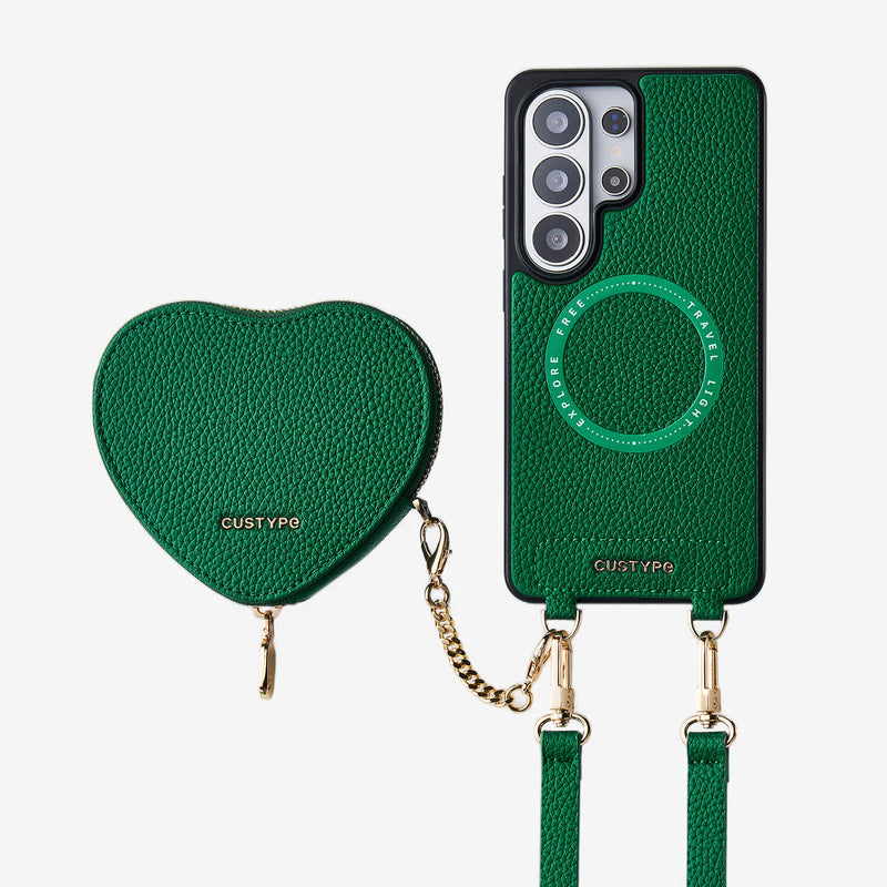 Heart Design Kit- Samsung Galaxy Detachable Wireless Charging Crossbody Wallet Phone Case Pouch Set - Samsung S25 Ultra-Mobile Phone Cases-Custype