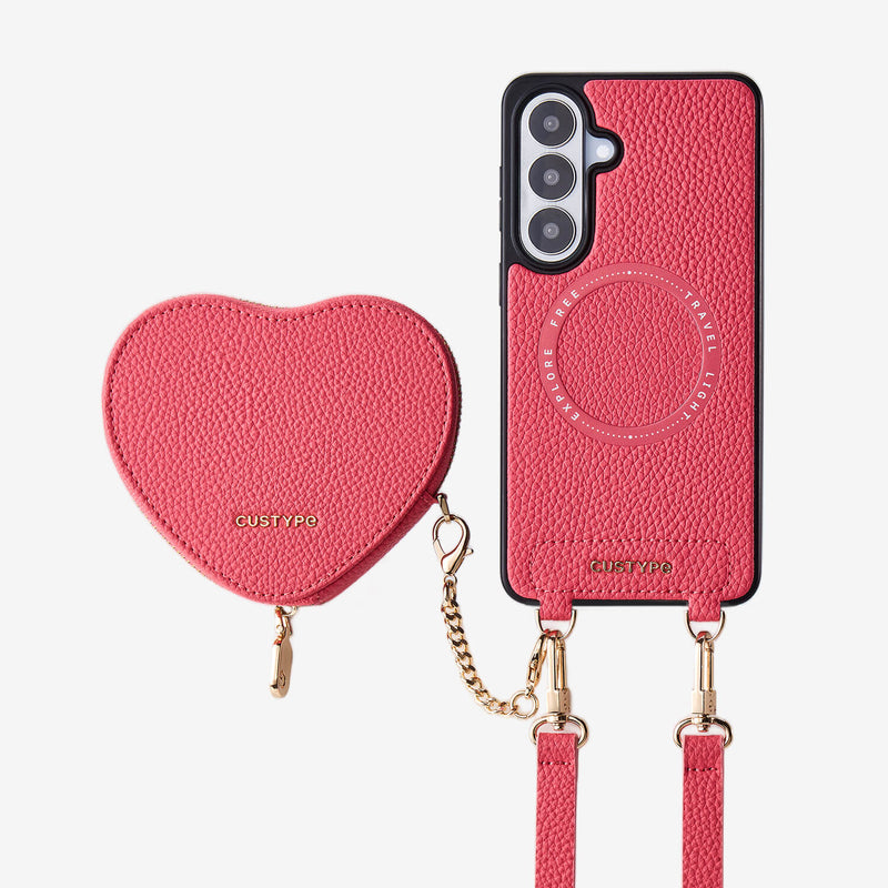 Heart Design Kit- Samsung Galaxy Detachable Wireless Charging Crossbody Wallet Phone Case Pouch Set - Samsung S25 Plus-Mobile Phone Cases-Custype