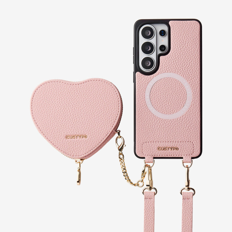 Heart Design Kit- Samsung Galaxy Detachable Wireless Charging Crossbody Wallet Phone Case Pouch Set - Samsung S25 Ultra-Mobile Phone Cases-Custype