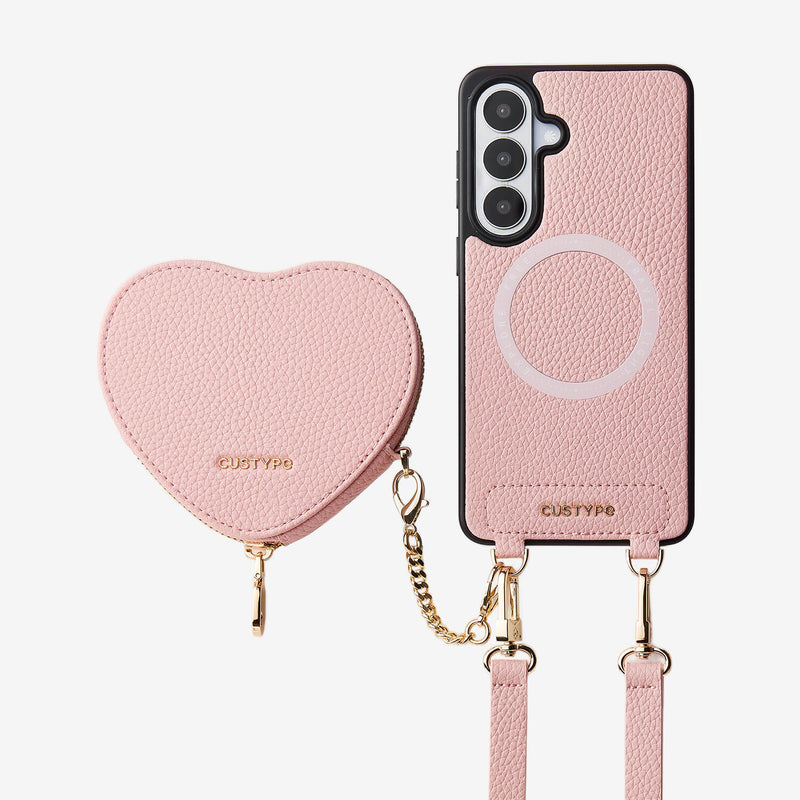 Heart Design Kit- Samsung Galaxy Detachable Wireless Charging Crossbody Wallet Phone Case Pouch Set - Samsung S25 Ultra-Mobile Phone Cases-Custype