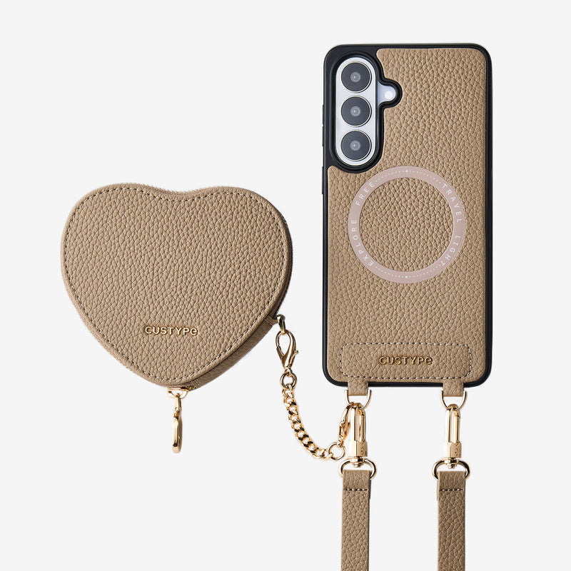 Heart Design Kit- Samsung Galaxy Detachable Wireless Charging Crossbody Wallet Phone Case Pouch Set - Samsung S25 Plus-Mobile Phone Cases-Custype