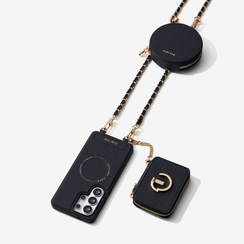 アルーアチェーン - Samsung Galaxy対応 マグネット式スマホケース（カード収納＆チェーン付き）