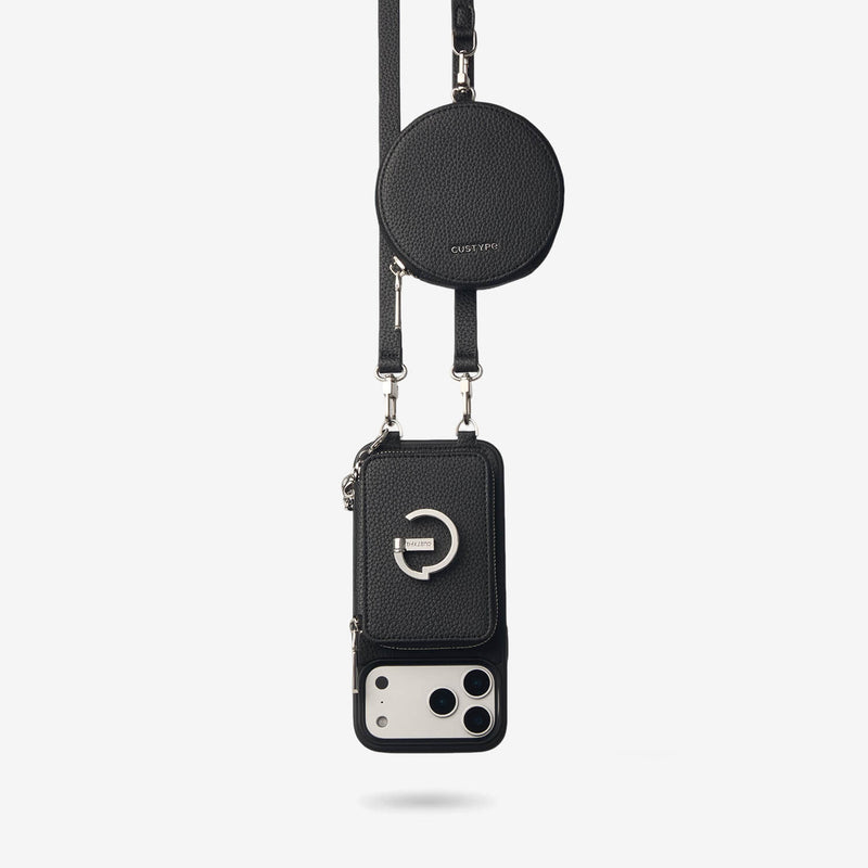 Silver Edge Kit- Versatile Magnetic E-stand Card Holder Case for iPhone with Round Pouch & Shoulder Strap-Mobile Phone Cases-DETACHABLE WALLET & ROUND POUCH