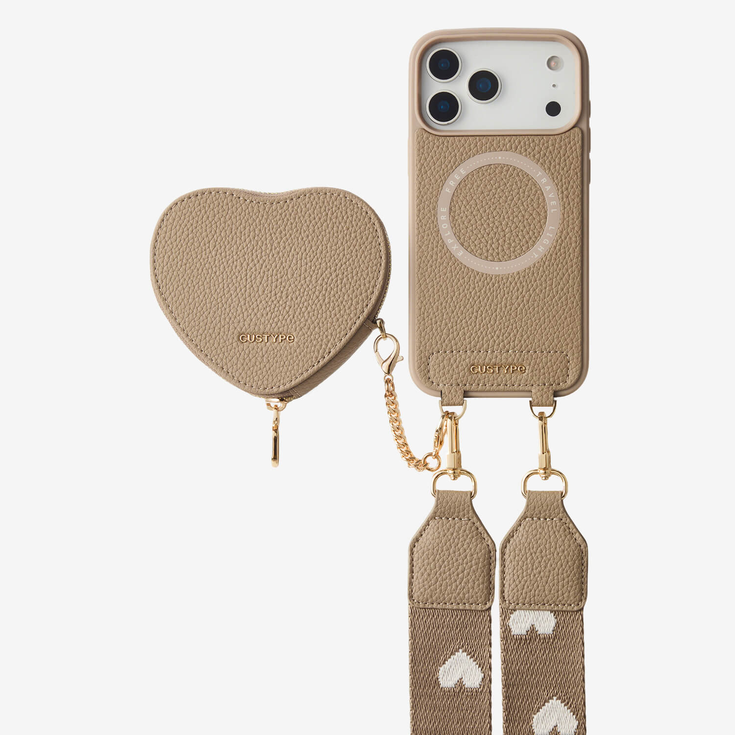 Morandi Adjustable Sling Phone Case with Magnetic Heart Pouch