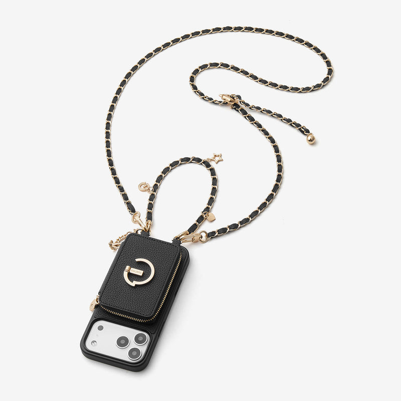 Allure Chain Series- Lanyard Magnetic Wallet Phone Case with Finger Holder-Mobile Phone Cases-DETACHABLE WALLET & WIRELESS CHARGING