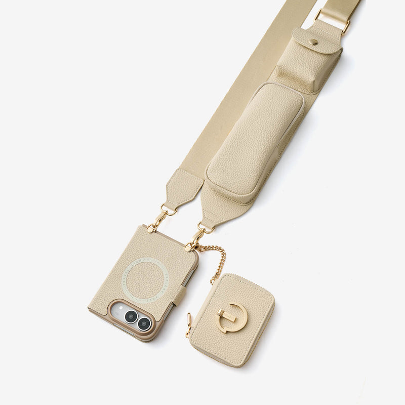 iPhone DUO case with multifunctional crossbody strap for carrying phone, earbuds and glasses together