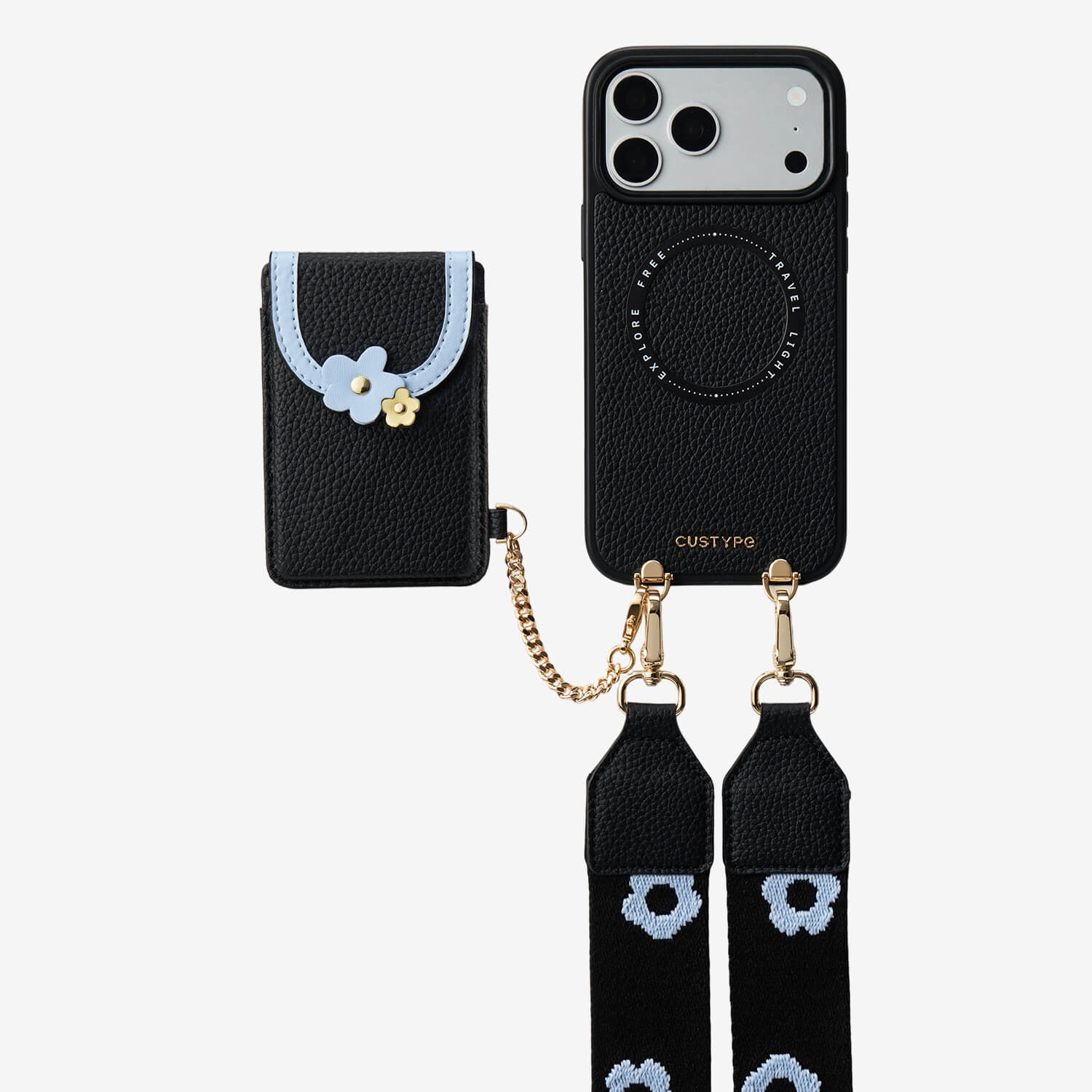MagSafe対応スリムウォレットスマホケース｜フローラルストラップ付き