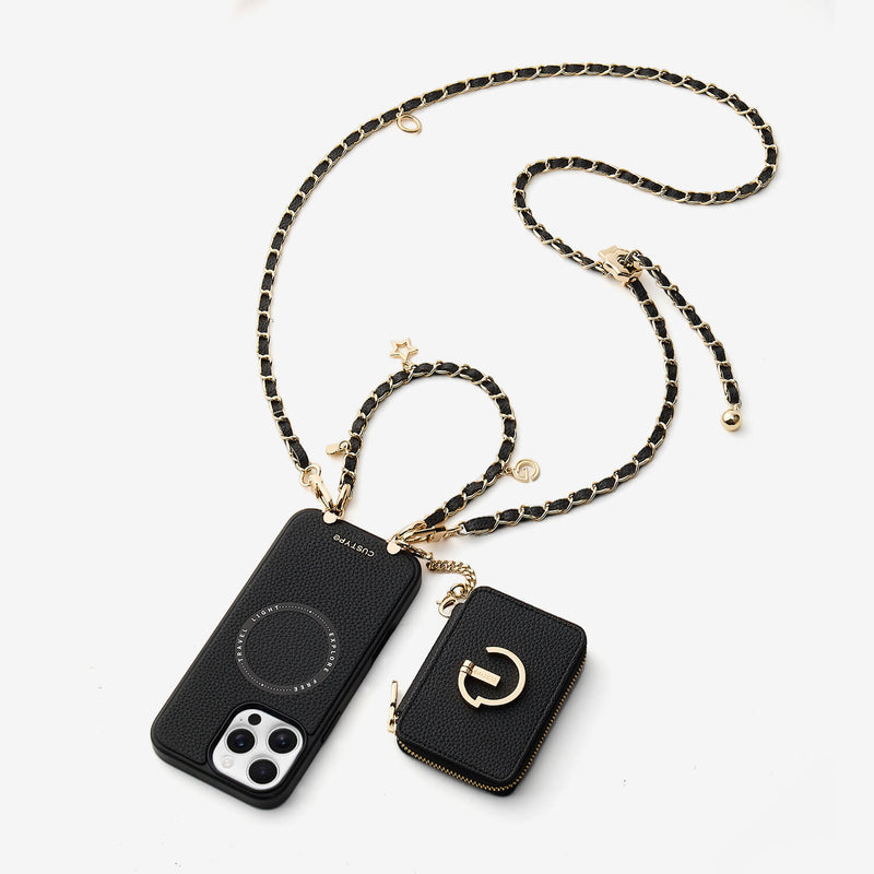 Allure Chain Series- Lanyard Magnetic Wallet Phone Case with Finger Holder-Custype