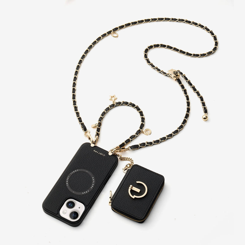 Allure Chain Series- Lanyard Magnetic Wallet Phone Case with Finger Holder-Custype
