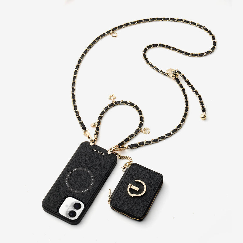 Allure Chain Series- Lanyard Magnetic Wallet Phone Case with Finger Holder-Custype