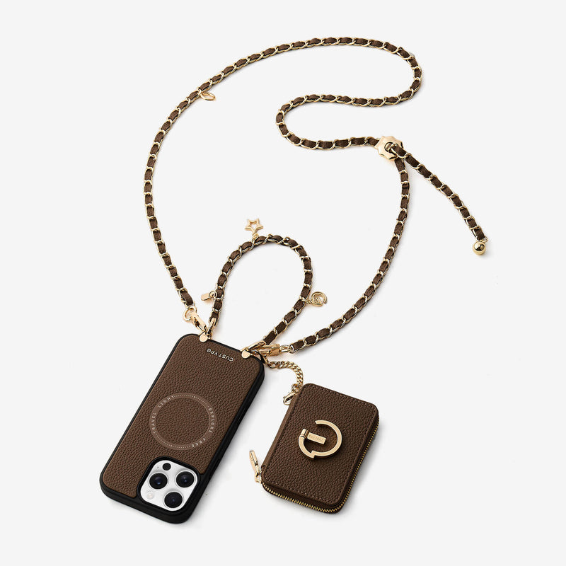Allure Chain Series- Lanyard Magnetic Wallet Phone Case with Finger Holder-Custype