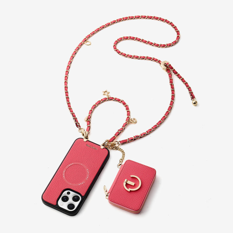 Allure Chain Series- Lanyard Magnetic Wallet Phone Case with Finger Holder-Custype