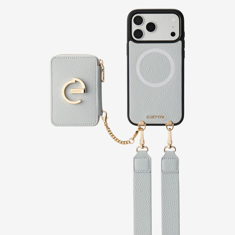 gray Phone case with detachable lanyard and card holder for shopping