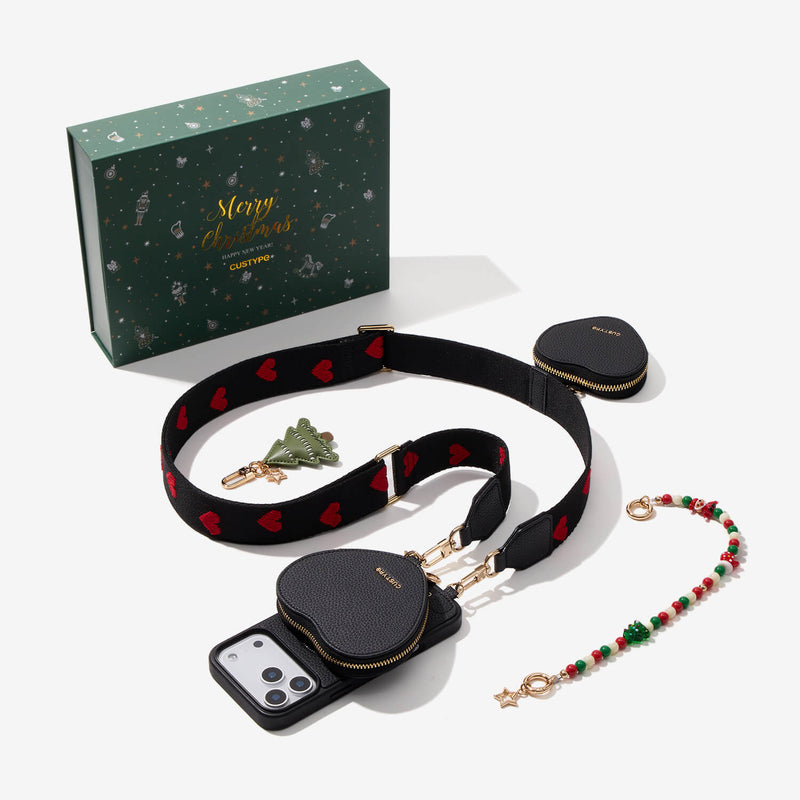 Black phone case with heart strap