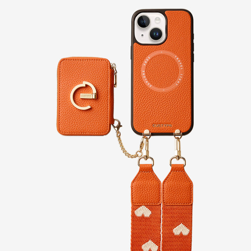 iphone 17 pro max wallet case with orange webbing strap 