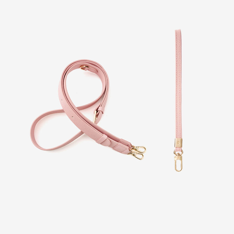 Pink leather iphone sling strap and phone wristlet with gold hardware 