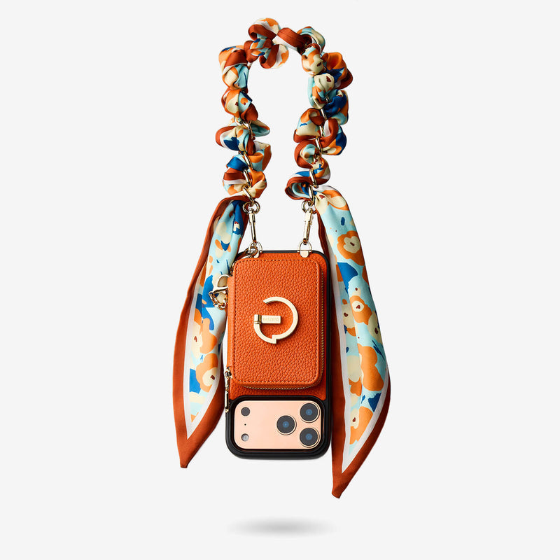 Silk Flair Set- Lychee Wrist Strap Wireless Charging Phone Case with Card Holder & Stand