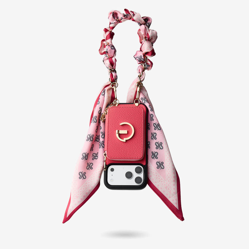 Silk Flair Set- Lychee Wrist Strap Wireless Charging Phone Case with Card Holder & Stand