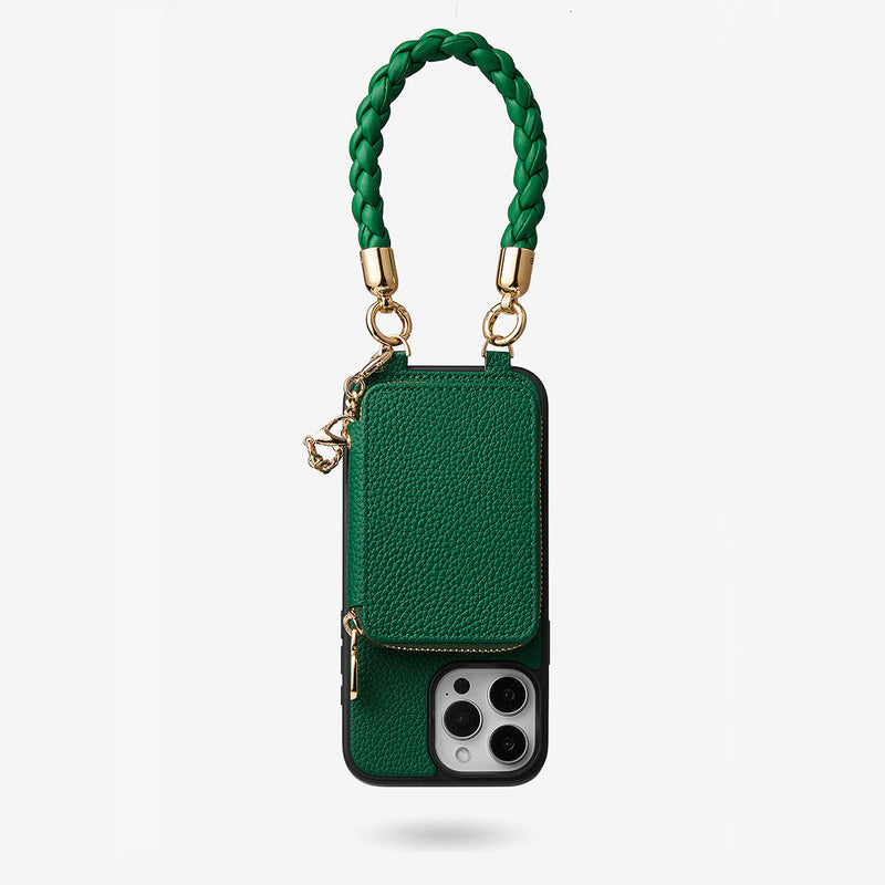 Green phone case with wristlet
