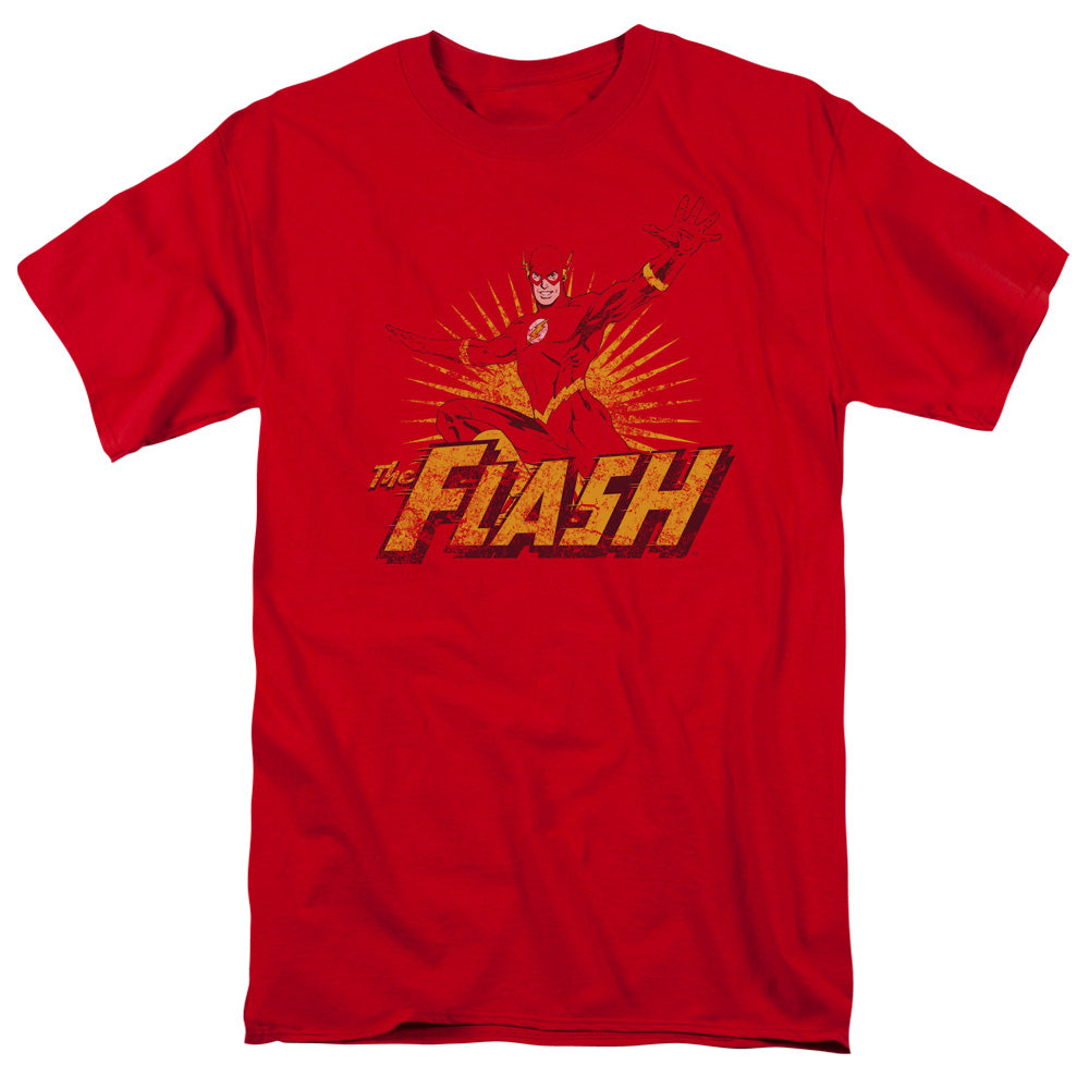 Jla Flash Rough Distress Mens T Shirt Red