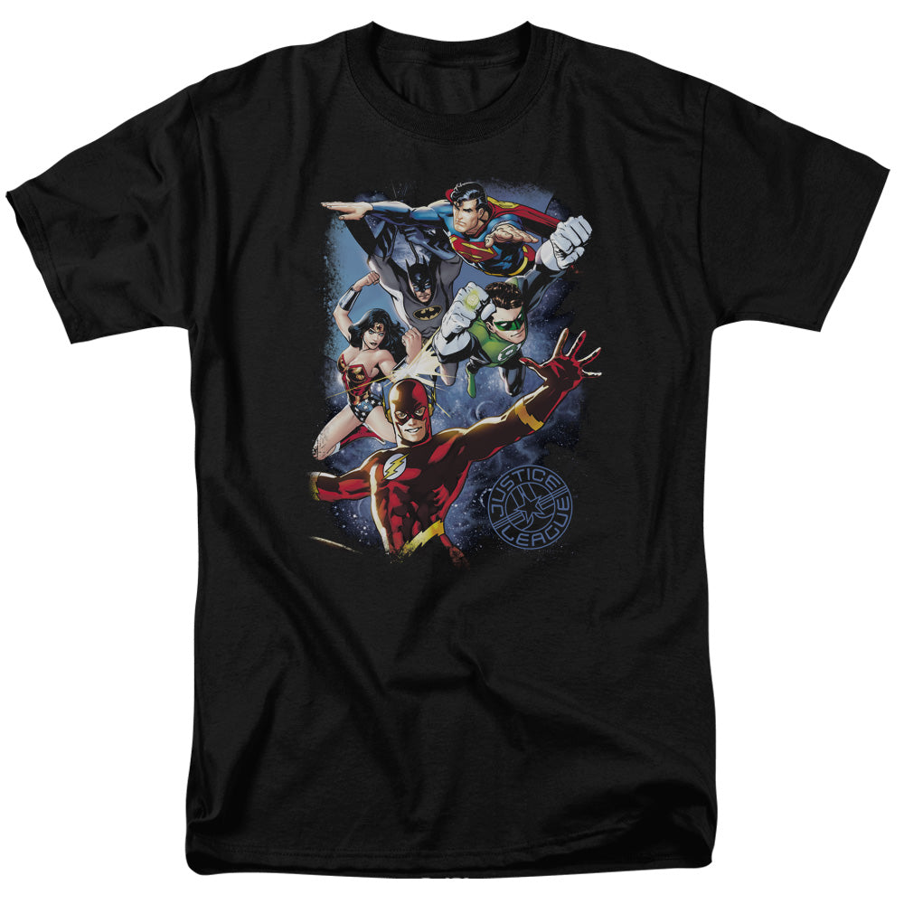 Jla Galactic Attack Color Mens T Shirt Black