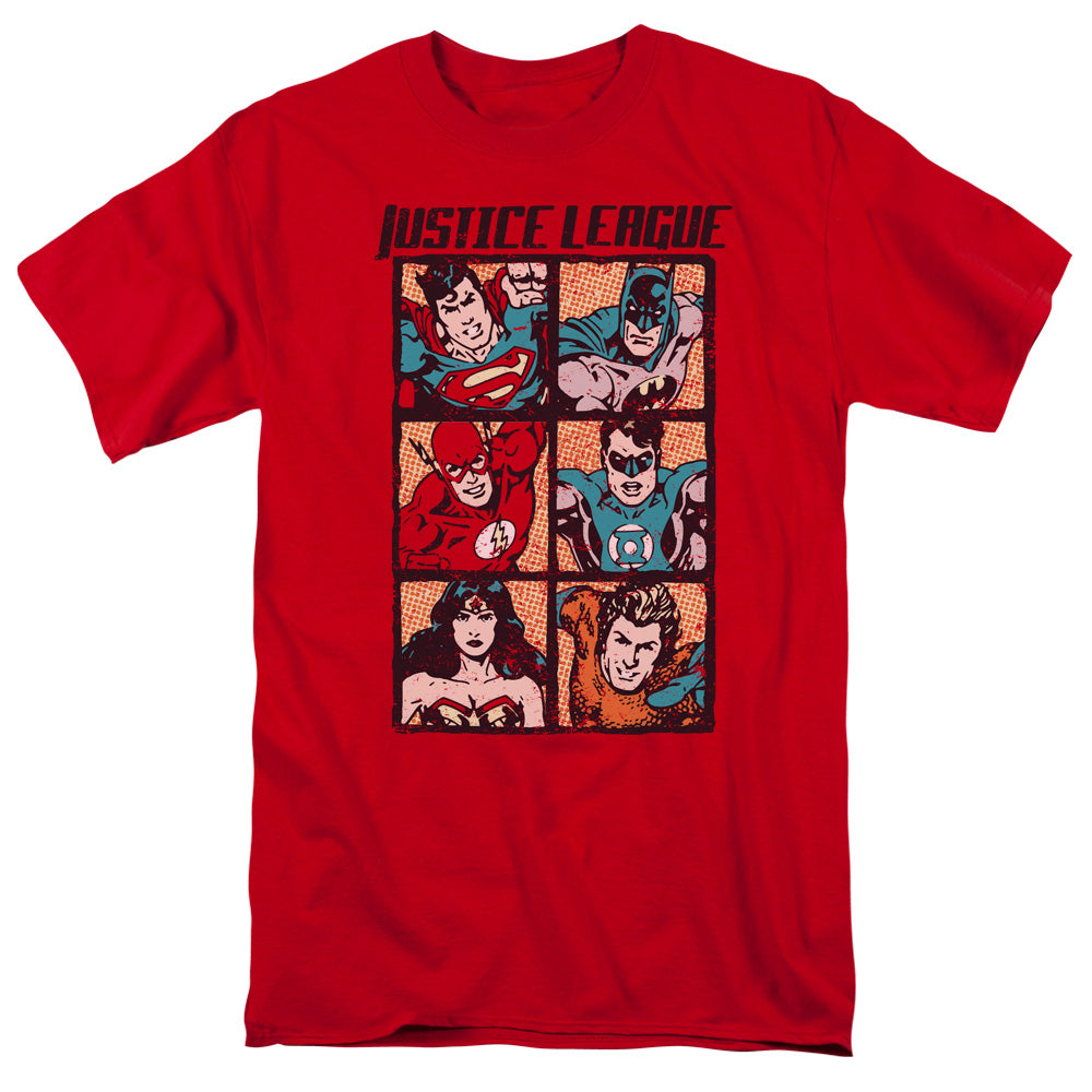 Jla Rough Panels Mens T Shirt Red