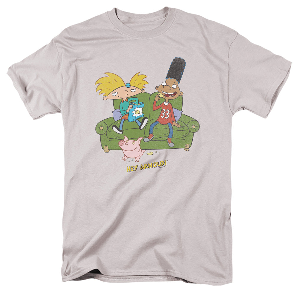 Hey Arnold Chips On Couch Mens T Shirt Silver