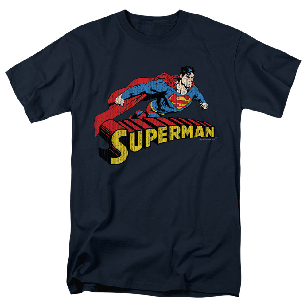 Superman Flying Over Mens T Shirt Navy