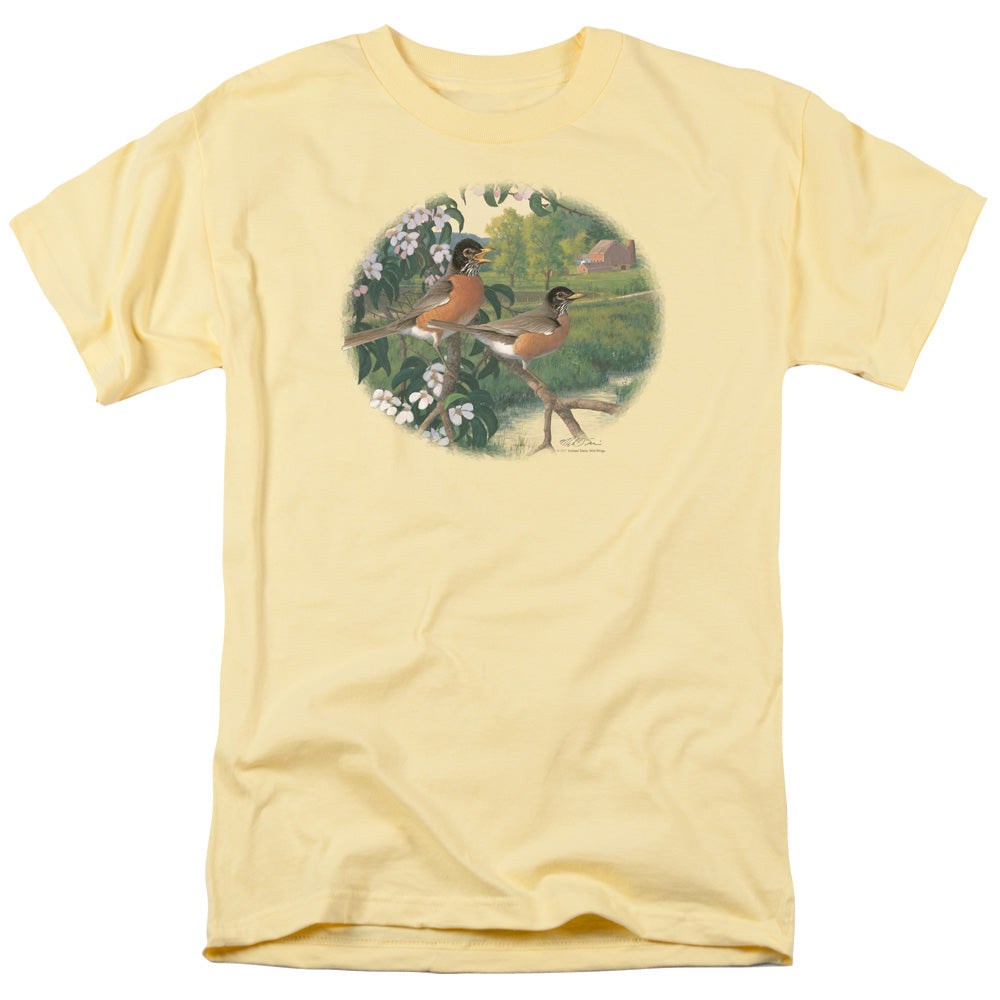 Wildlife Apple Blossom Time Robins Mens T Shirt Banana