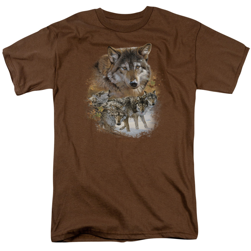 Wildlife Wolf Pack Mens T Shirt Coffee