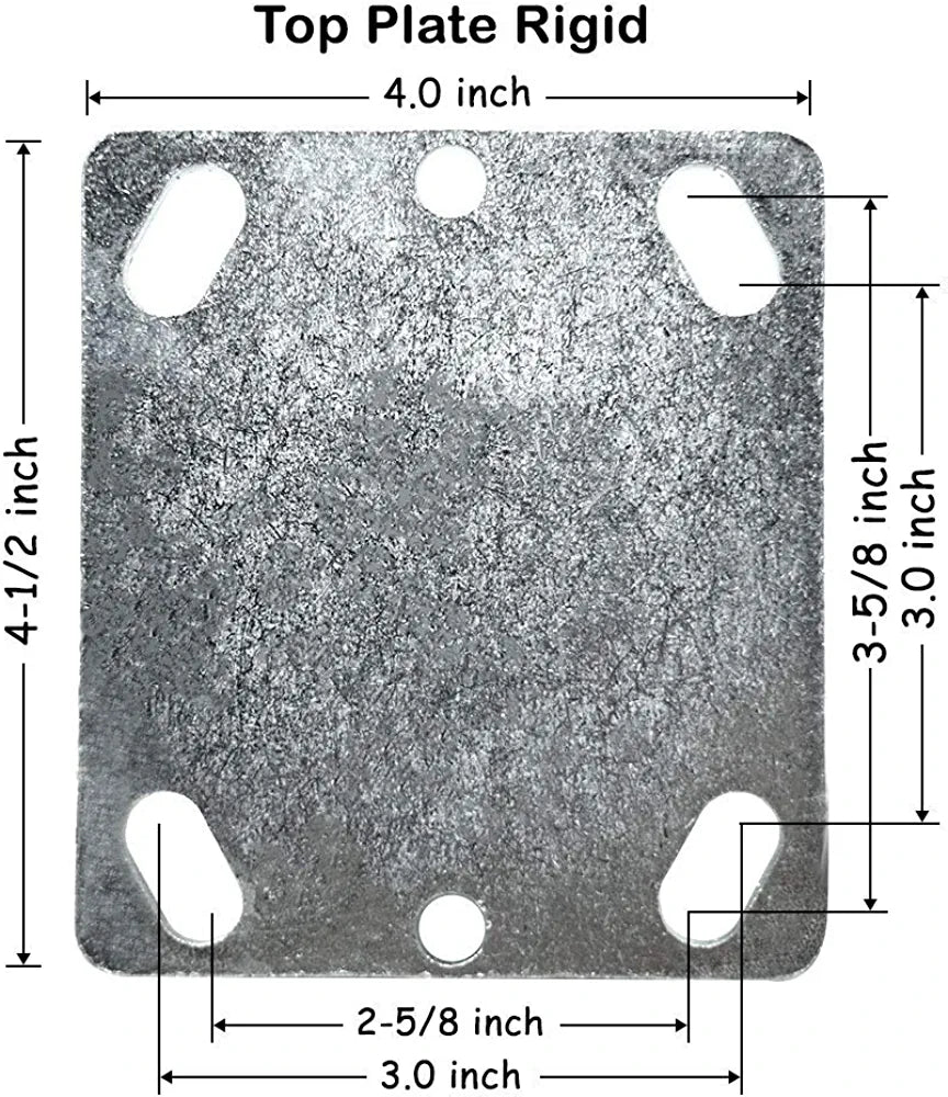 Premium 6-Inch Plate Casters - Heavy Duty Rigid Rubber Wheels with Steel Mold and Extra 2-Inch Width - Total 1200lbs Capacity - Pack of 2