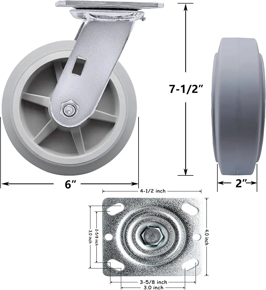 550 lb Capacity Gray Swivel Caster with 6