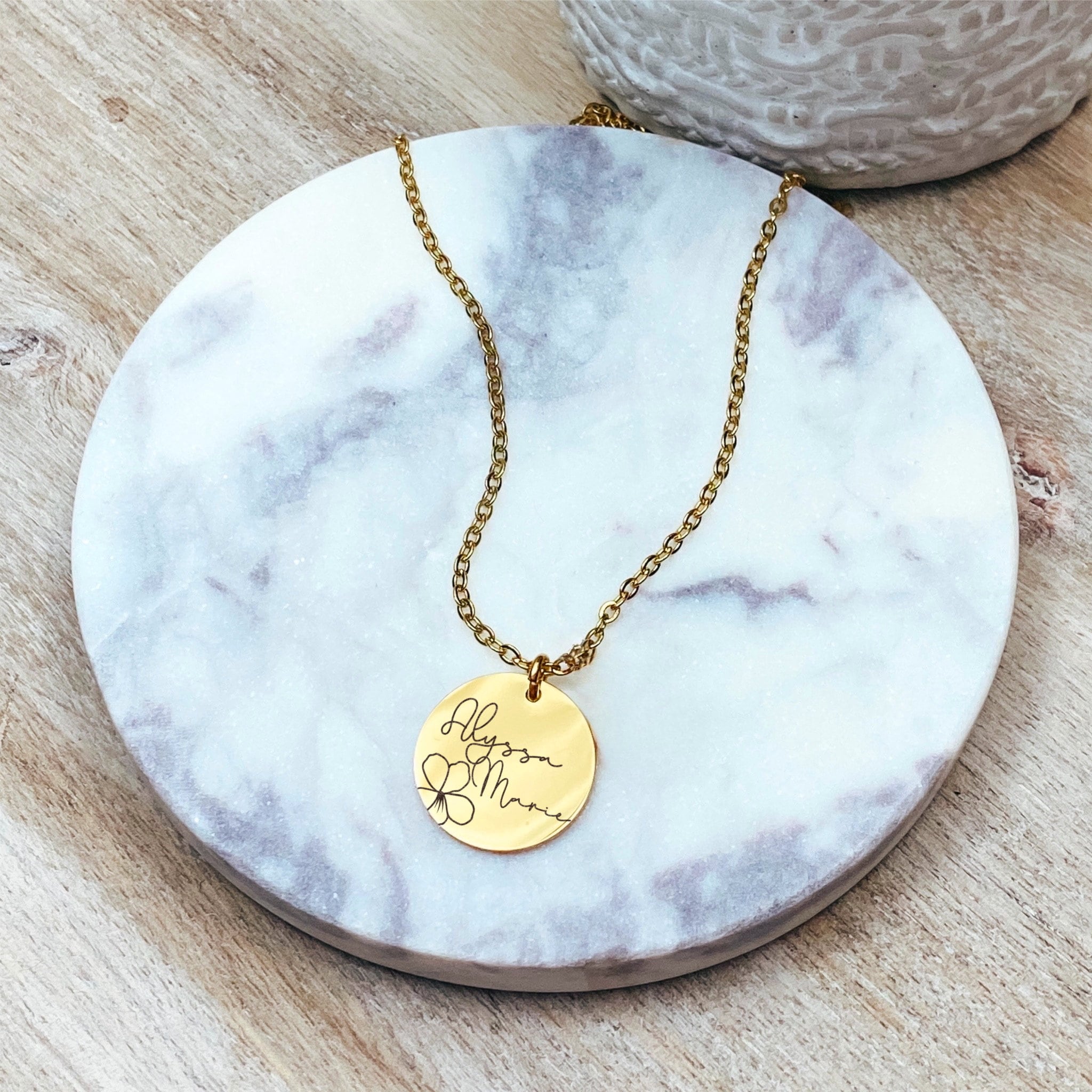 BIRTH FLOWER BUD + NAME NECKLACE