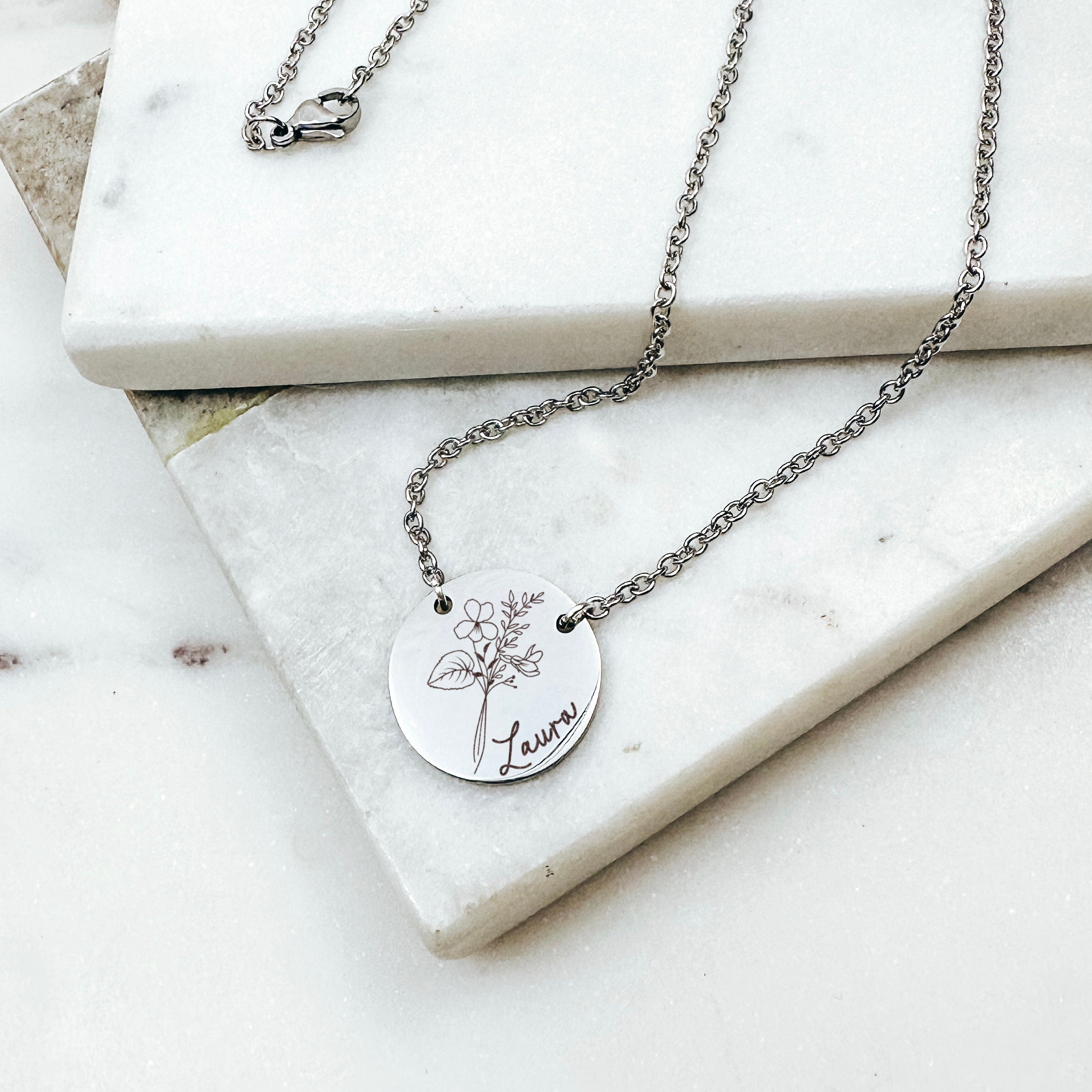 BIRTH FLOWER + NAME NECKLACE