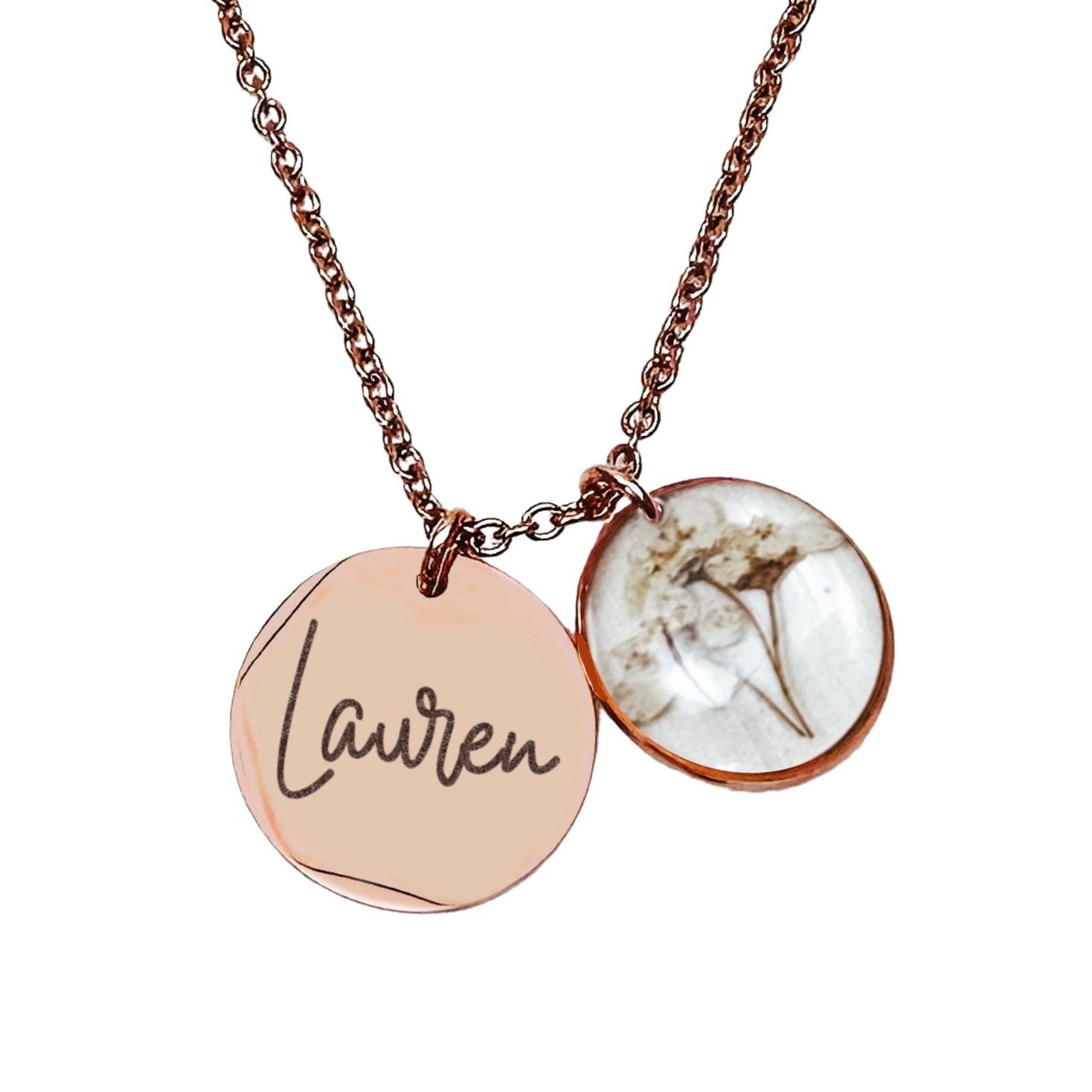 PERSONALIZED NAME + REAL BIRTH FLOWER NECKLACE
