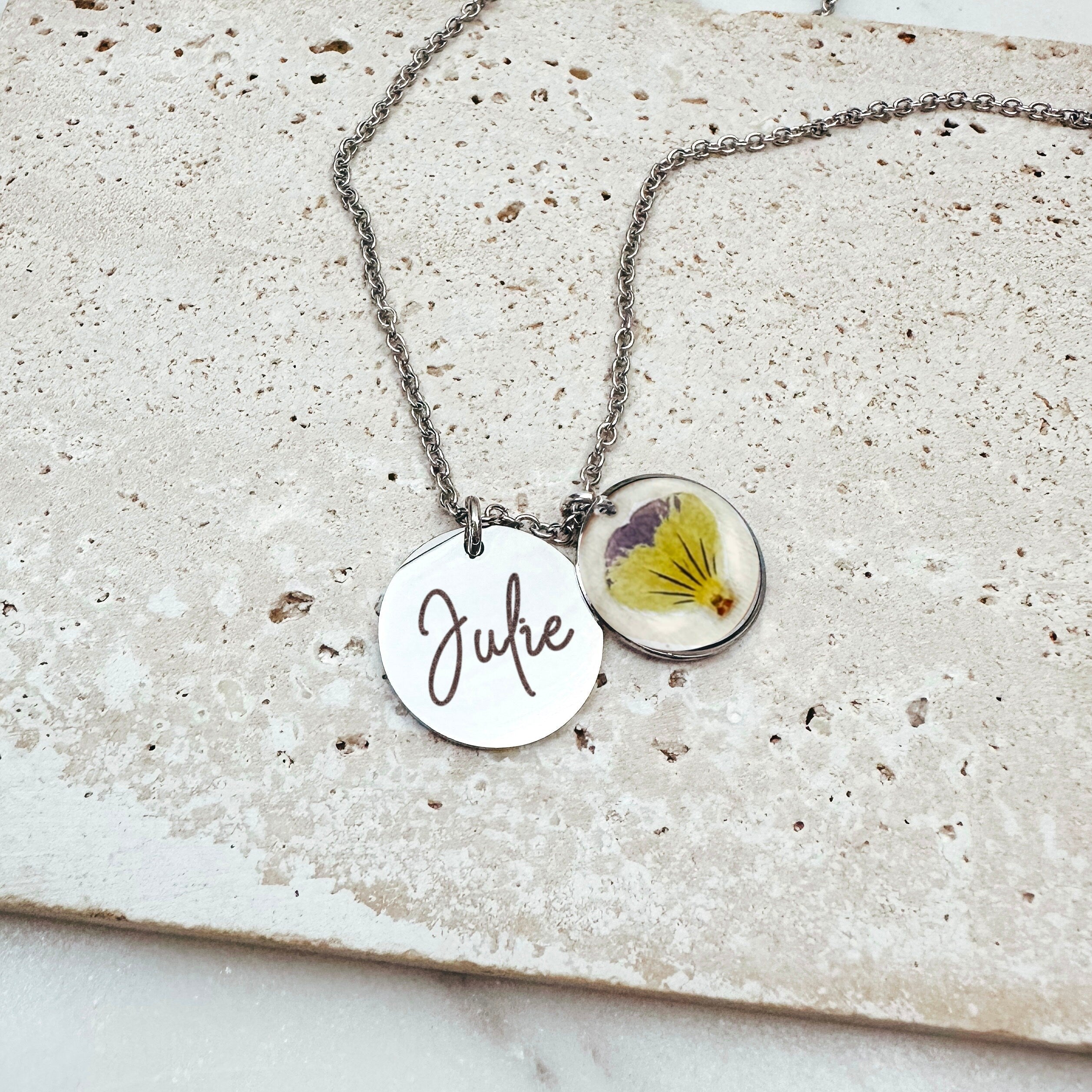 PERSONALIZED NAME + REAL BIRTH FLOWER NECKLACE