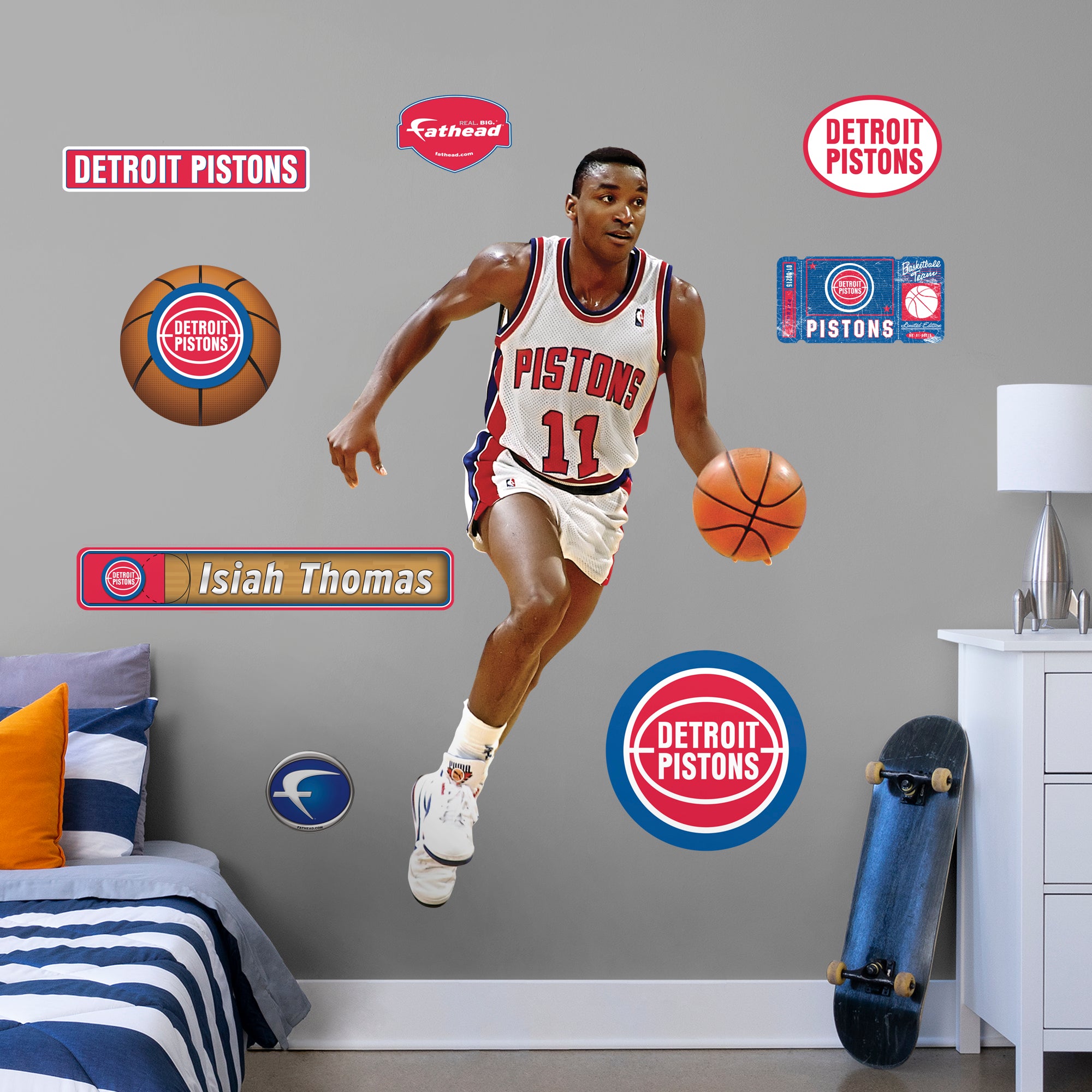 Detroit Pistons: Isiah Thomas Legends Mural        - Officially Licensed NBA Removable Wall   Adhesive Decal