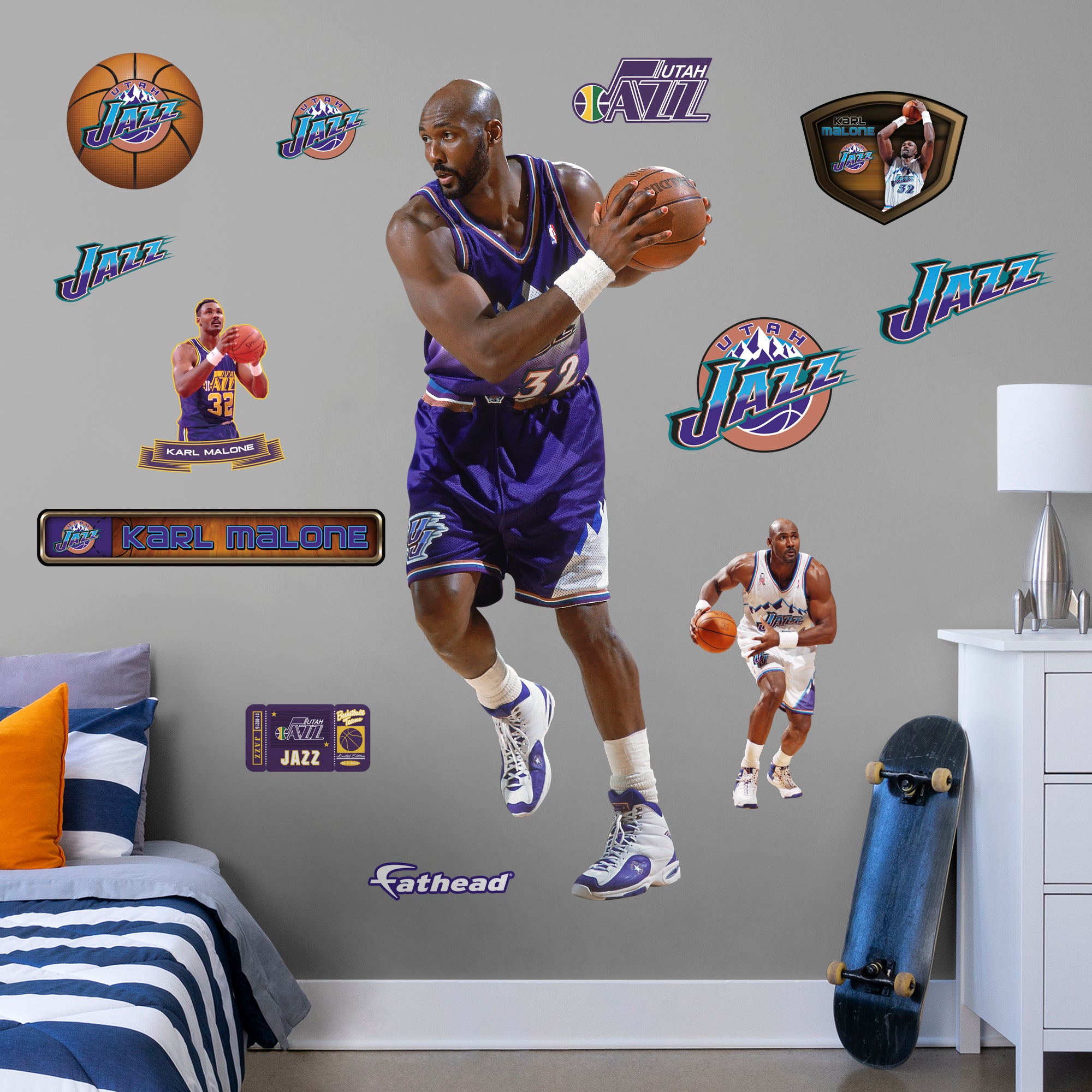 Utah Jazz: Karl Malone Legends Mural        - Officially Licensed NBA Removable Wall   Adhesive Decal