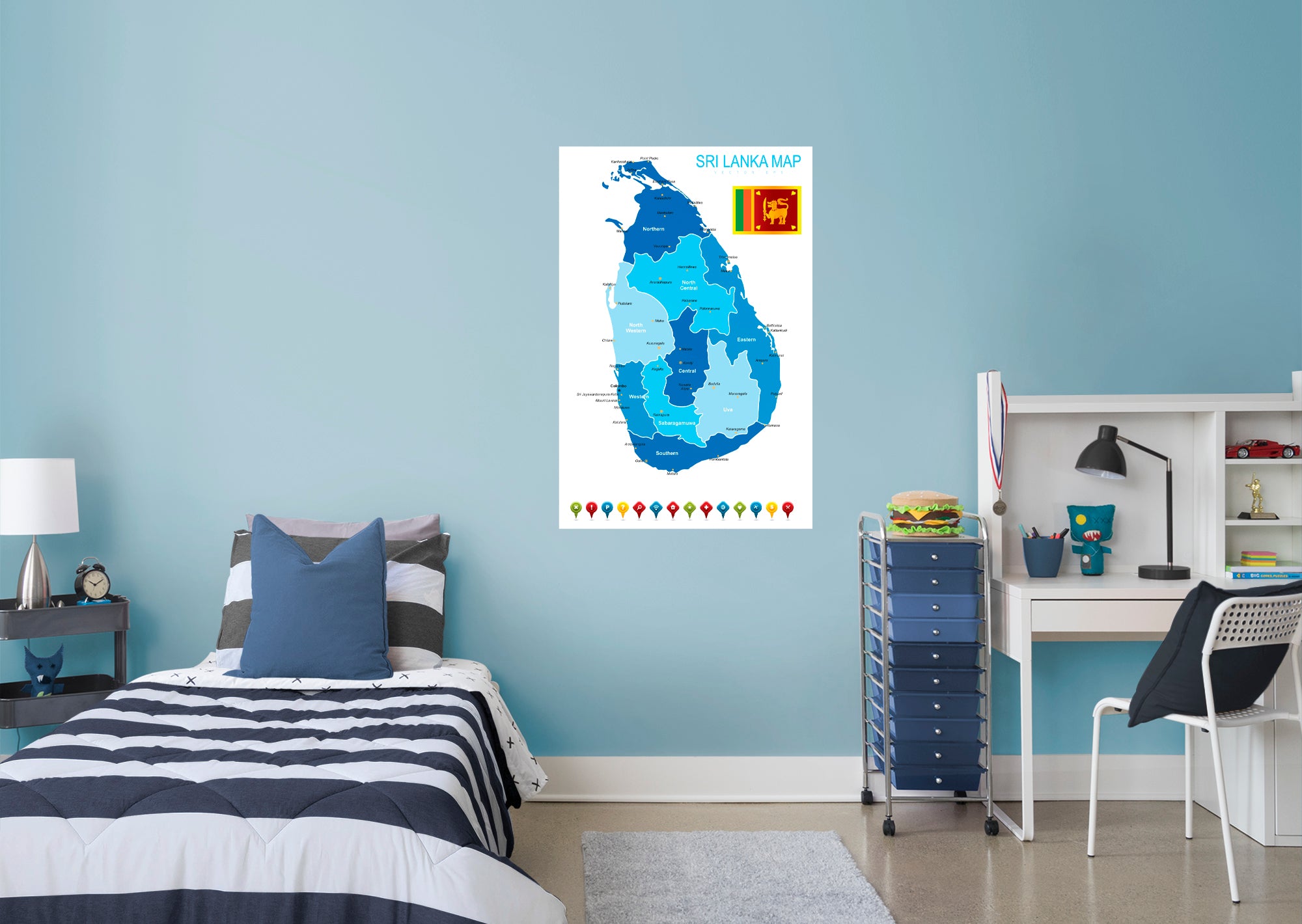 Maps of Asia: Sri Lanka Mural        -   Removable Wall   Adhesive Decal